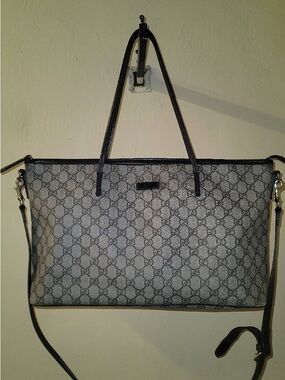 Gucci Gray Monogram Tote with Dark Trim